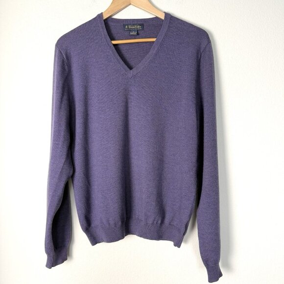 Brooks Brothers Merino Wool Sweater Purple Mens Size Medium Knit Pullover Preppy - Picture 1 of 6